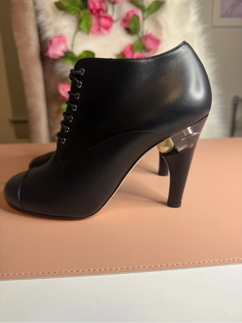 CHANEL black leather